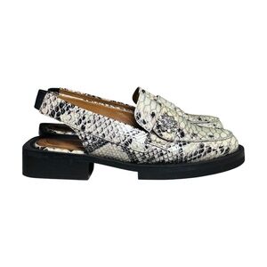 Ganni Leather Chunky Slingback Loafers Size 36 6 Off-White Gray Snakeskin Print